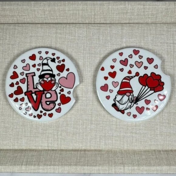 Custom Absorbent Ceramic Car Coasters For Cup Holders - Valentine's Day / Gnomes - Picture 1 of 3